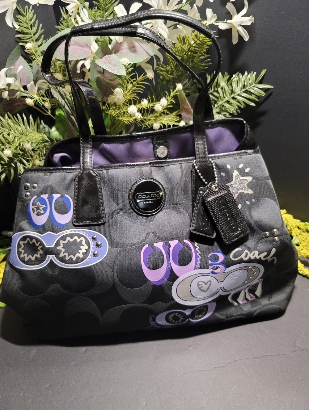 *SOLD* Coach Poppy Optic Graffiti Signature Black Handbag
